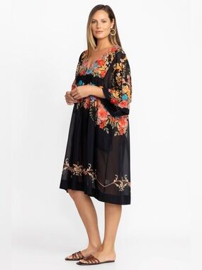 Johnny Was Silk Black Royal Easy Coverup Dress 2X Floral Boho